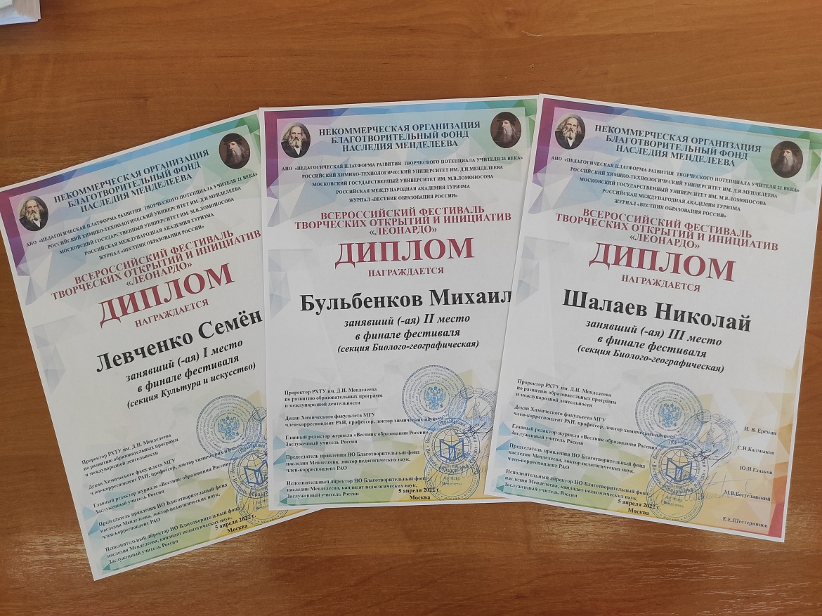 Поздравляем победителей Всероссийского фестиваля творческих открытий и инициатив «Леонардо»