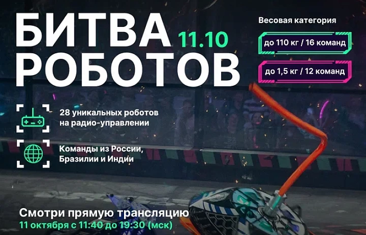 Минцифры России информирует о проведении второго отборочного этапа Международного чемпионата по битве роботов